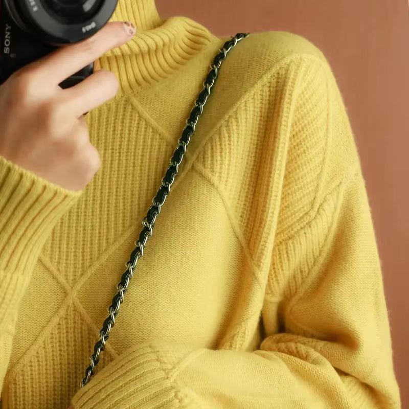 Autumn and Winter New Women'S Pullover Sweater Thickened Warmth Fashion Knitted Wool Sweater High Collar DF4845