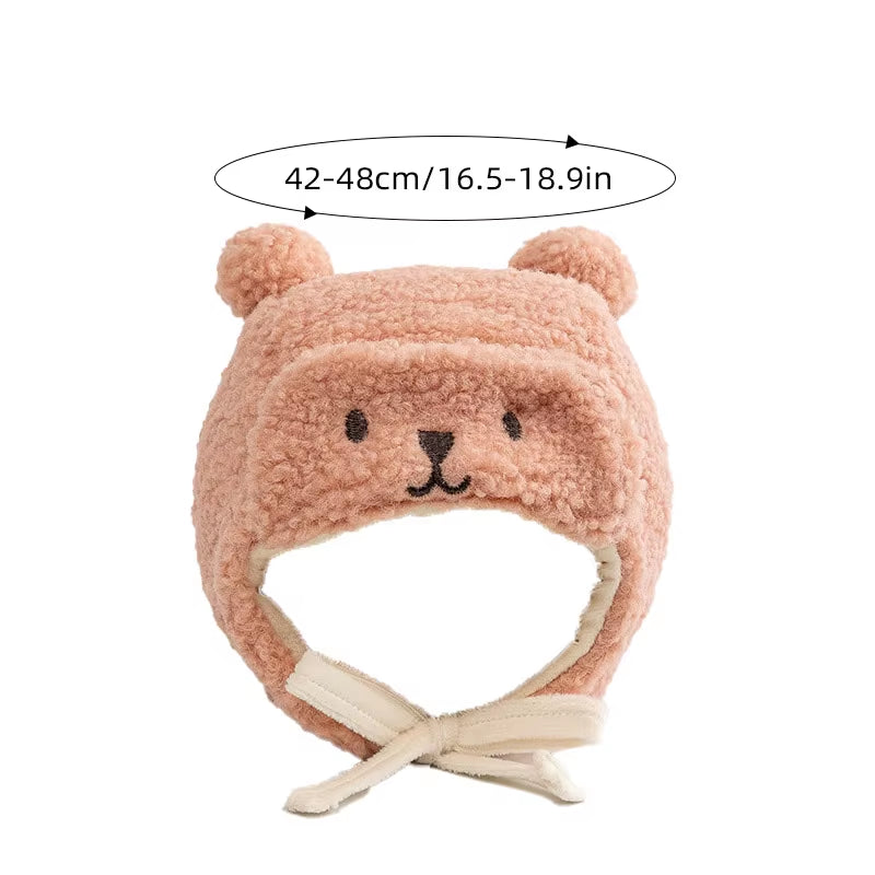 Cute Bear Baby Hat with Earflap Winter Warm Lamb Wool Infant Beanie Cap Solid Color Cartoon Ears Toddler Ear Protection Caps 모자