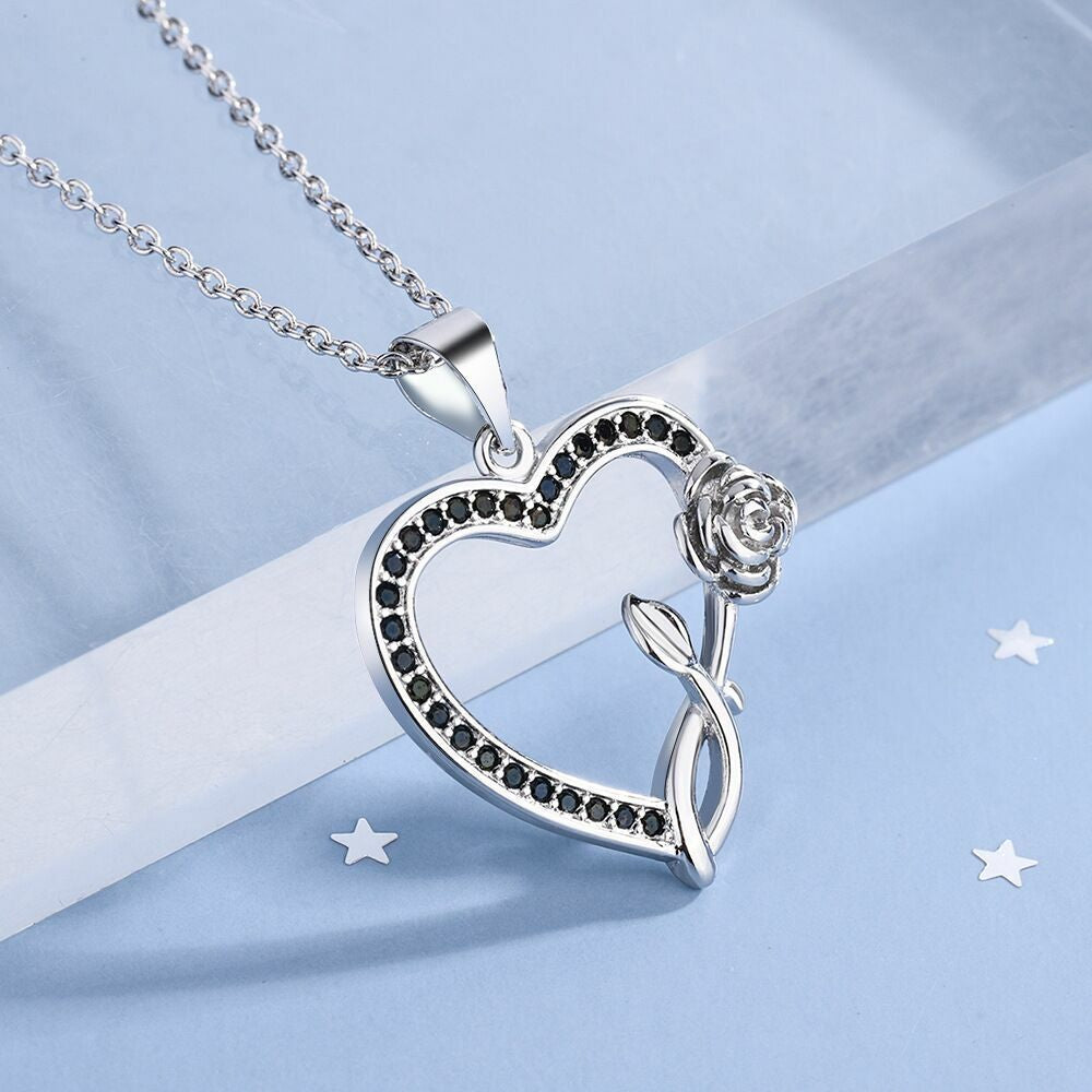 Crystal Heart Rose Choker Necklace Pendant 925 Sterling Silver Womens Jewellery