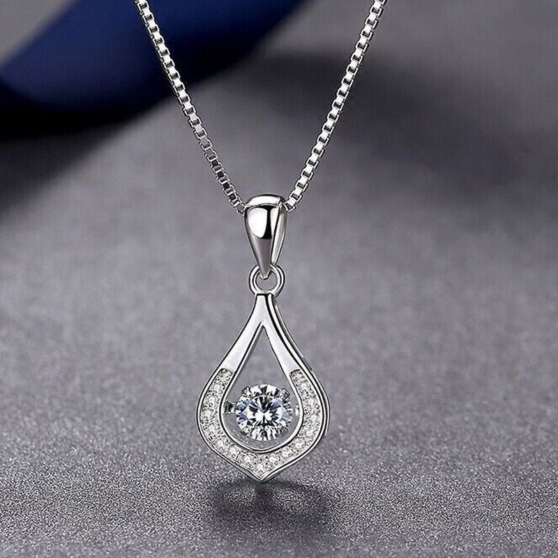 925 Sterling Silver Crystal Water Drop Pendant Necklace Women Girls Jewellery UK