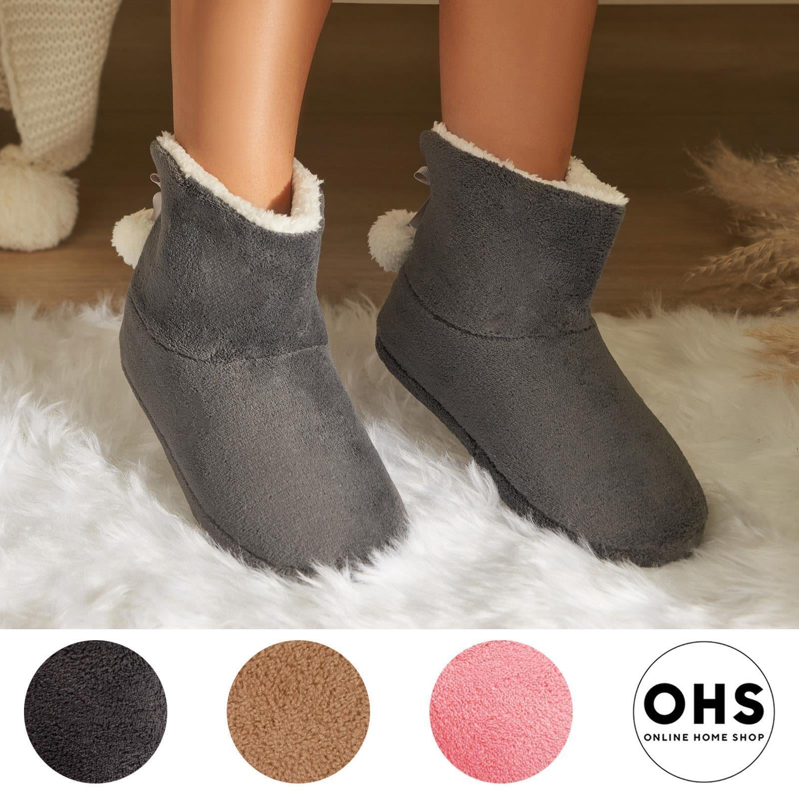 OHS Women Boot Slippers Warm Sherpa Fleece Faux Suede Ladies Girl Winter Booties