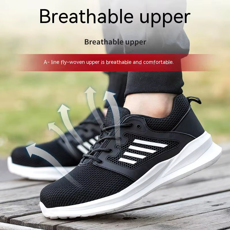 Unisex Summer Light Breathable Sneaker for Men Women Black Mess Safety Shoes Puncture Proof Platform Casual Shoes