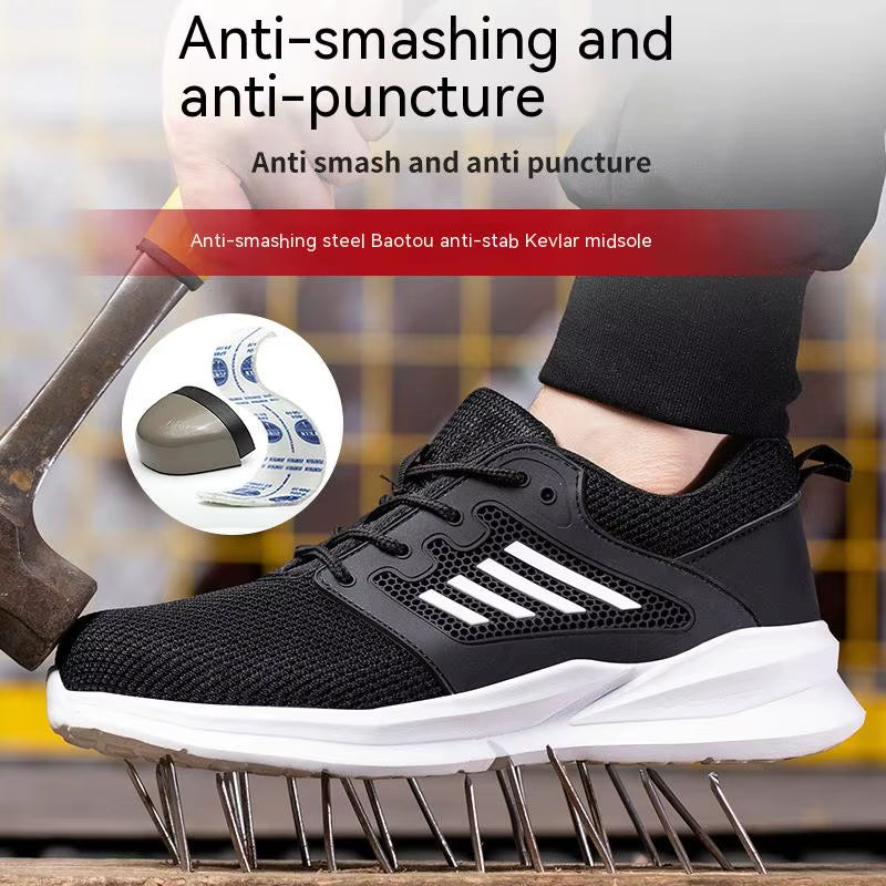 Unisex Summer Light Breathable Sneaker for Men Women Black Mess Safety Shoes Puncture Proof Platform Casual Shoes