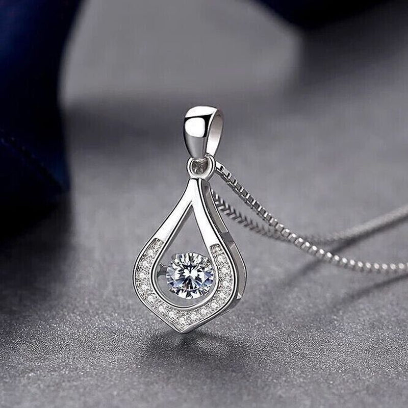 925 Sterling Silver Crystal Water Drop Pendant Necklace Women Girls Jewellery UK