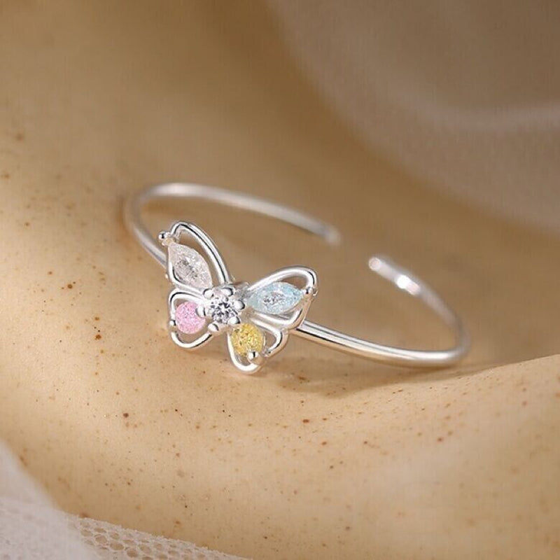 925 Sterling Silver Colourful Butterfly Adjustable Ring Womens Girls Jewellery