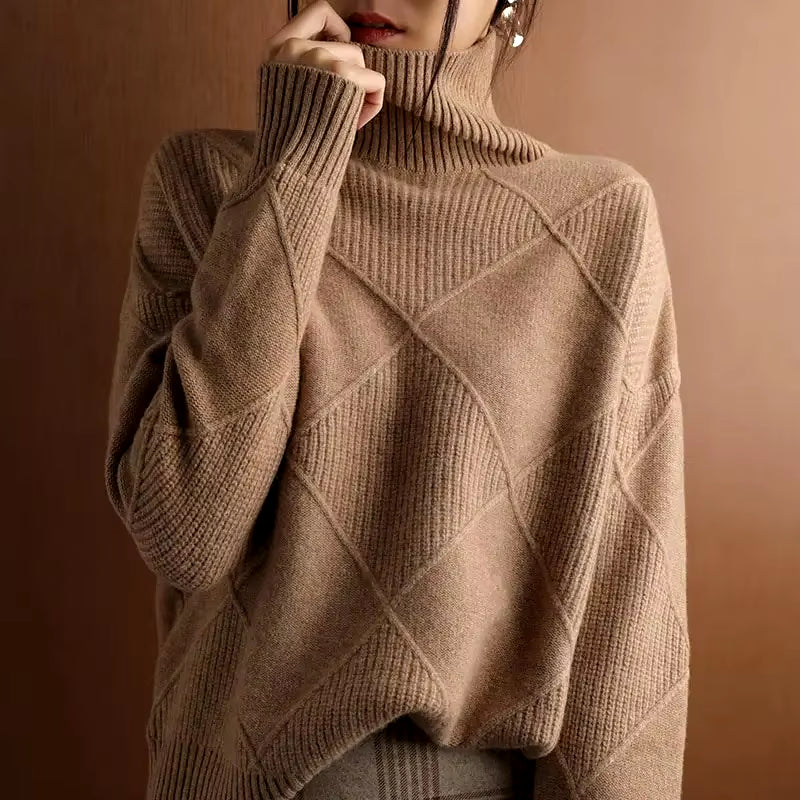 Autumn and Winter New Women'S Pullover Sweater Thickened Warmth Fashion Knitted Wool Sweater High Collar DF4845