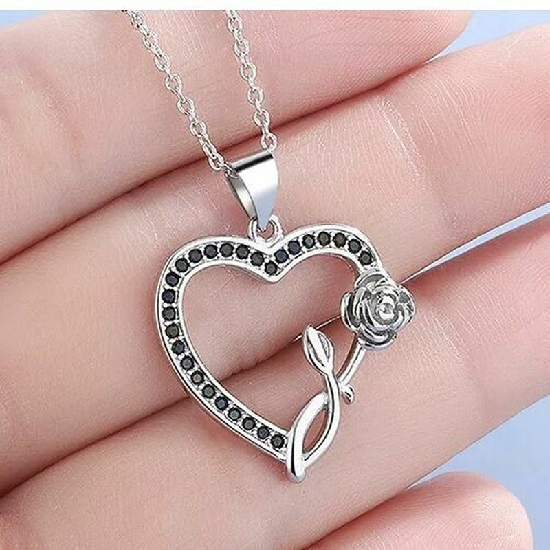 Crystal Heart Rose Choker Necklace Pendant 925 Sterling Silver Womens Jewellery