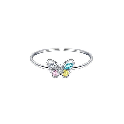 925 Sterling Silver Colourful Butterfly Adjustable Ring Womens Girls Jewellery