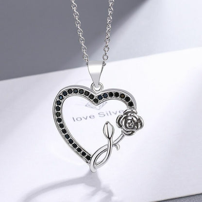 Crystal Heart Rose Choker Necklace Pendant 925 Sterling Silver Womens Jewellery