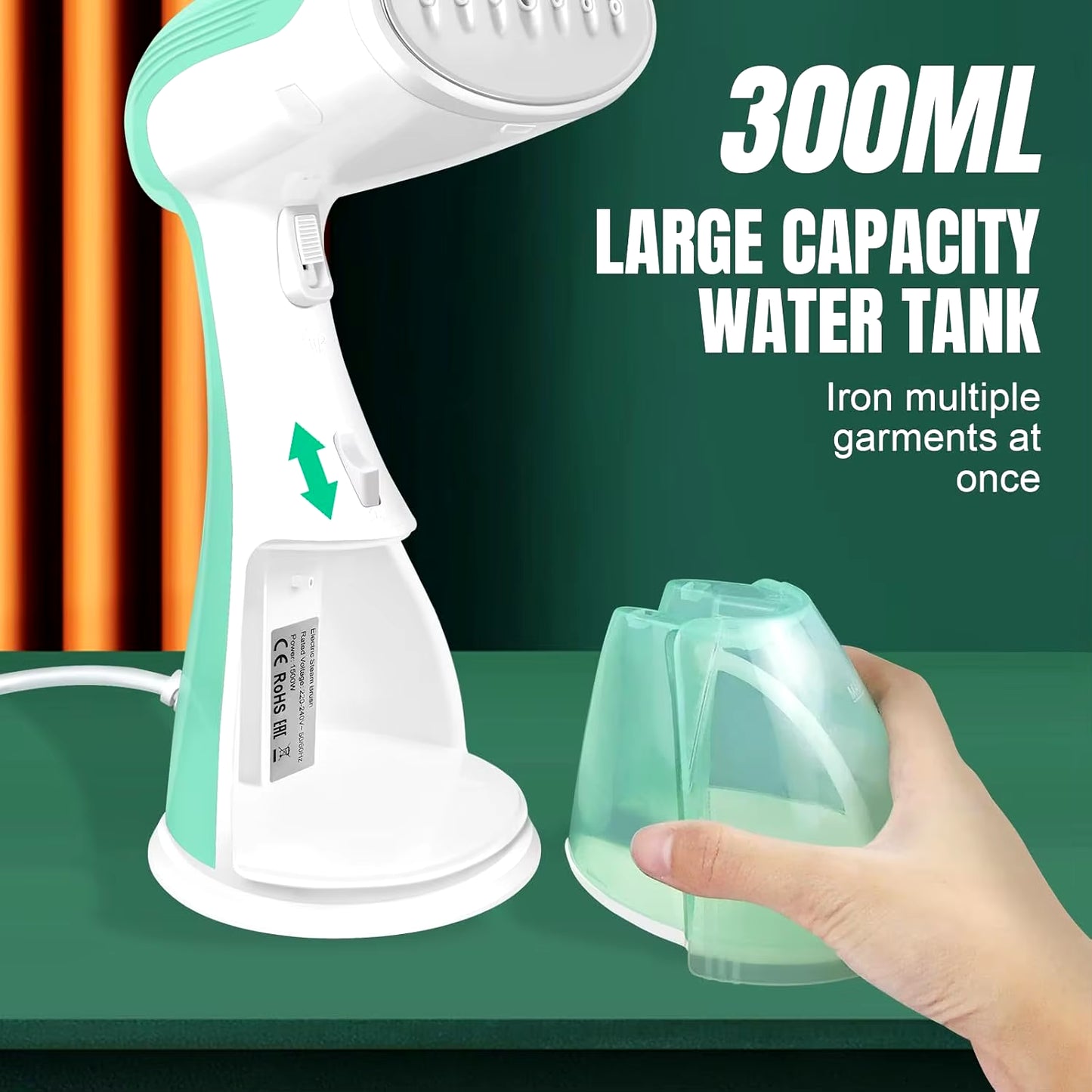 WEIRONG-1500W Clothes Steamer Handheld,Portable Garment Iron+ 300Ml Tank,Vertical+Horizontal,Fast Heat-Up,Fast Wrinkle Removal