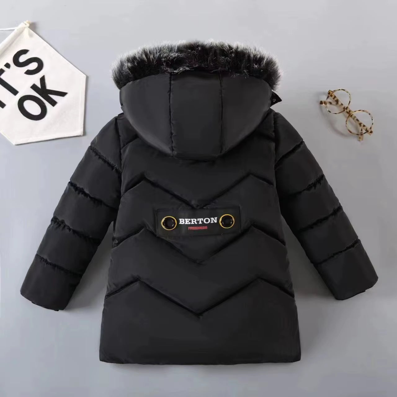 Winter New Boys Jacket Solid Color Letter Printing Thicken Keep Warm Hooded Coat for 3-10Y Kids Fashion down Cotton Snowsuit