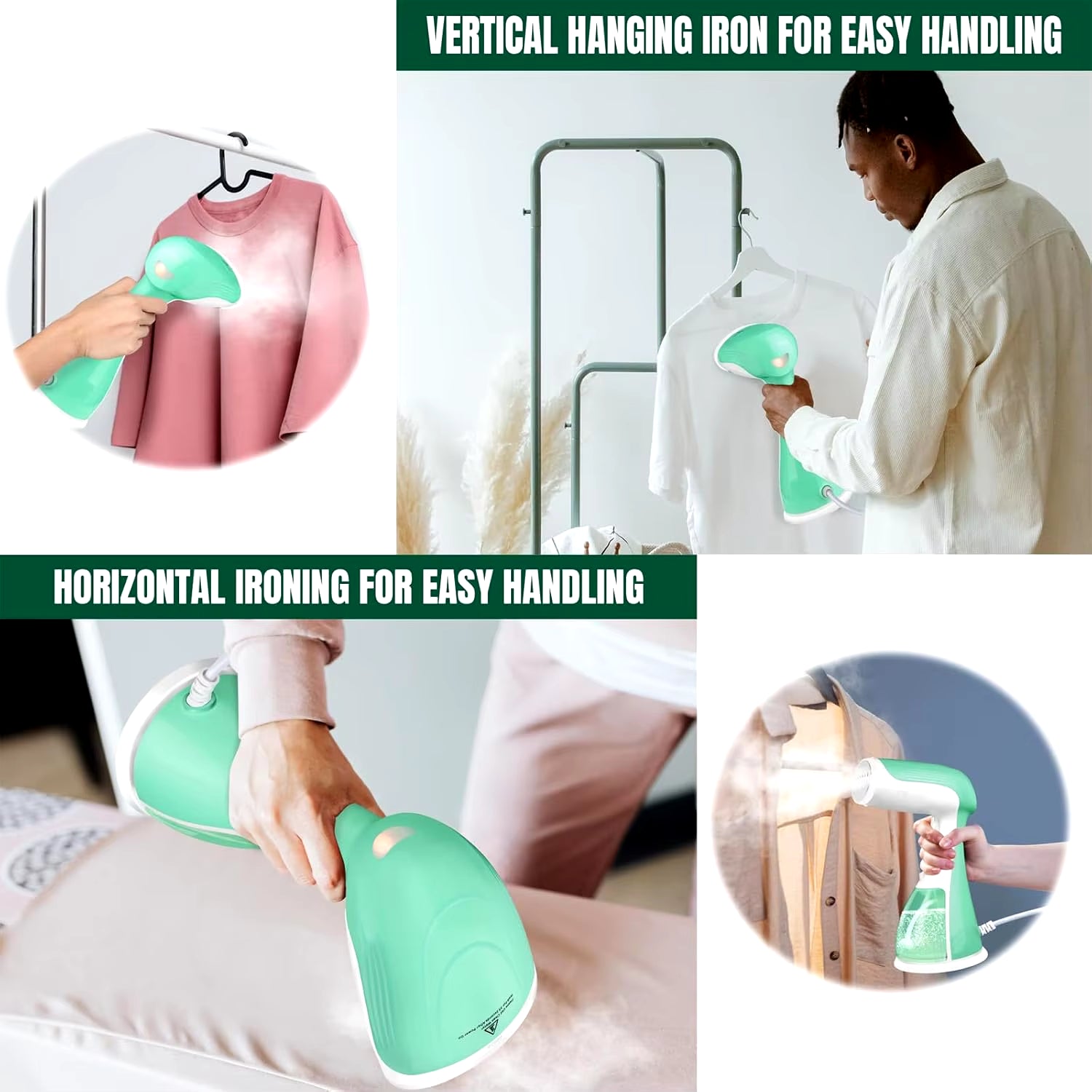 WEIRONG-1500W Clothes Steamer Handheld,Portable Garment Iron+ 300Ml Tank,Vertical+Horizontal,Fast Heat-Up,Fast Wrinkle Removal